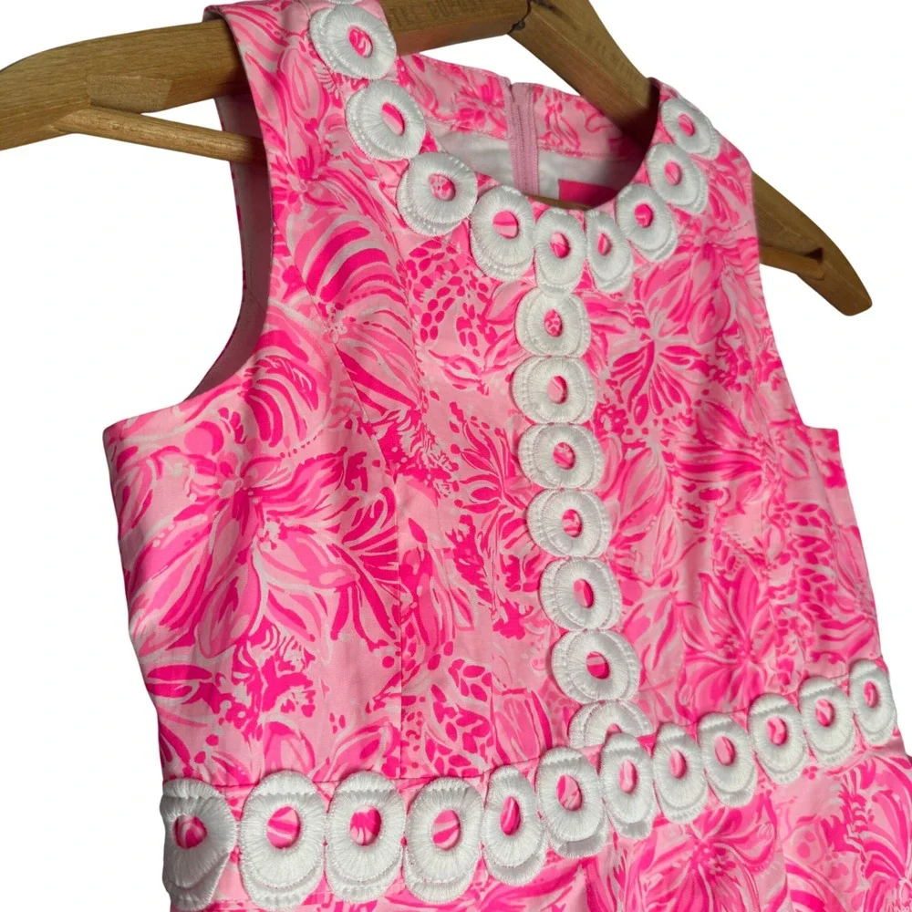 Lilly Pulitzer Girls Pink White Floral Lace Trim Sleeveless Flare Dress Size 8